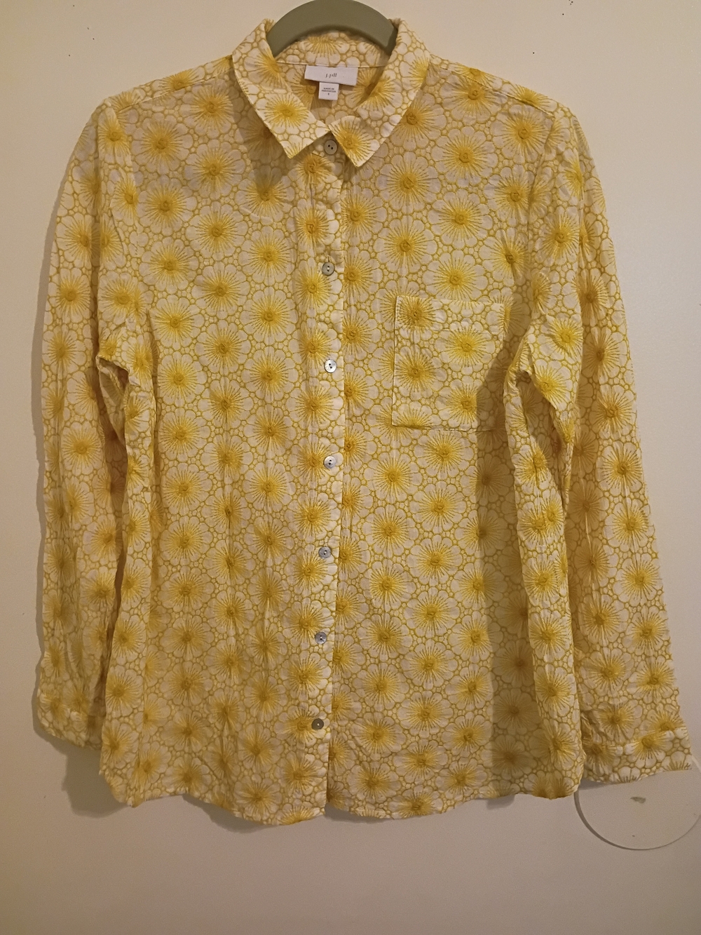 J. Jill Cream Top with Yellow Floral Embroidery Sz S